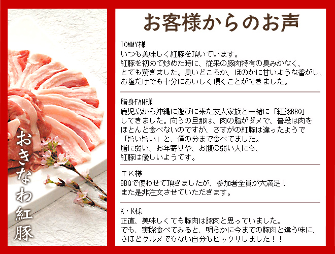 紅豚ＢＢＱセットに寄せられたお客様のお声